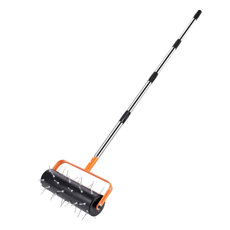 4-Section 1.6m Rod Rolling Lawn Aerator Soil Penetrator Garden Tool 42 Steel Spikes for Grass Care - 3