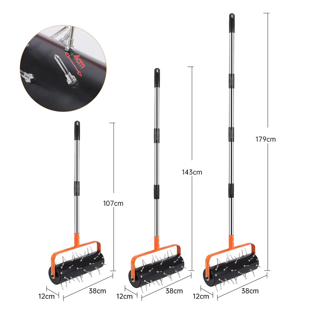 4-Section 1.6m Rod Rolling Lawn Aerator Soil Penetrator Garden Tool 42 Steel Spikes for Grass Care - 5