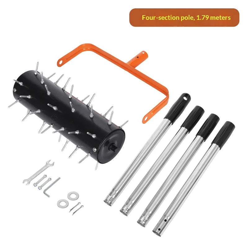 4-Section 1.6m Rod Rolling Lawn Aerator Soil Penetrator Garden Tool 42 Steel Spikes for Grass Care - 6