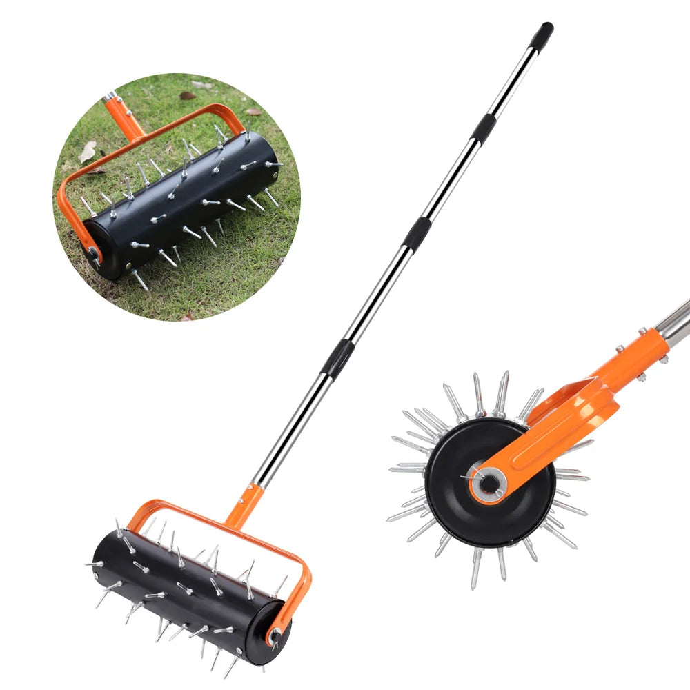 3-Section 1.2m Rod Rolling Lawn Aerator 42 Steel Spikes Soil Penetrator Garden Tool for Lawn Care - 1