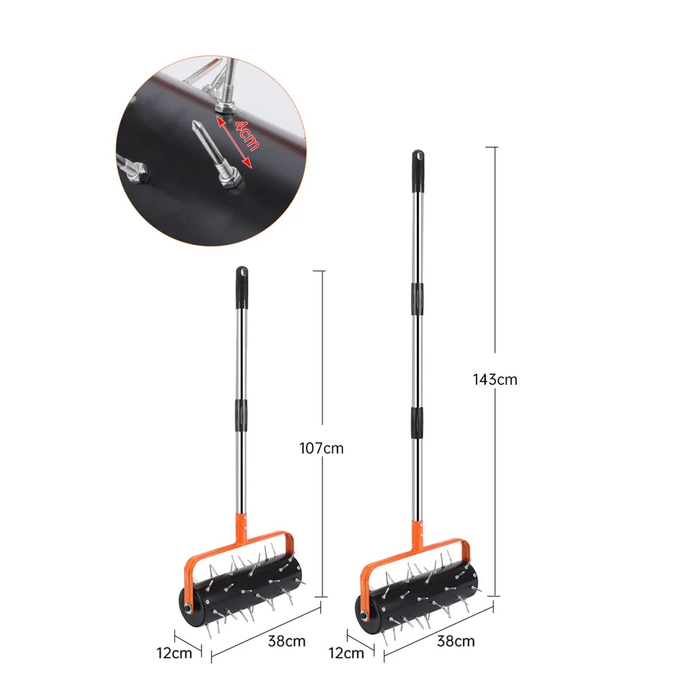 3-Section 1.2m Rod Rolling Lawn Aerator 42 Steel Spikes Soil Penetrator Garden Tool for Lawn Care - 5