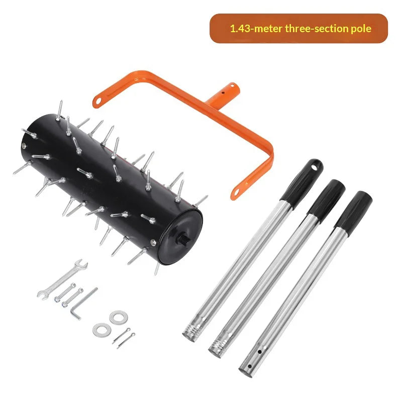 3-Section 1.2m Rod Rolling Lawn Aerator 42 Steel Spikes Soil Penetrator Garden Tool for Lawn Care - 6