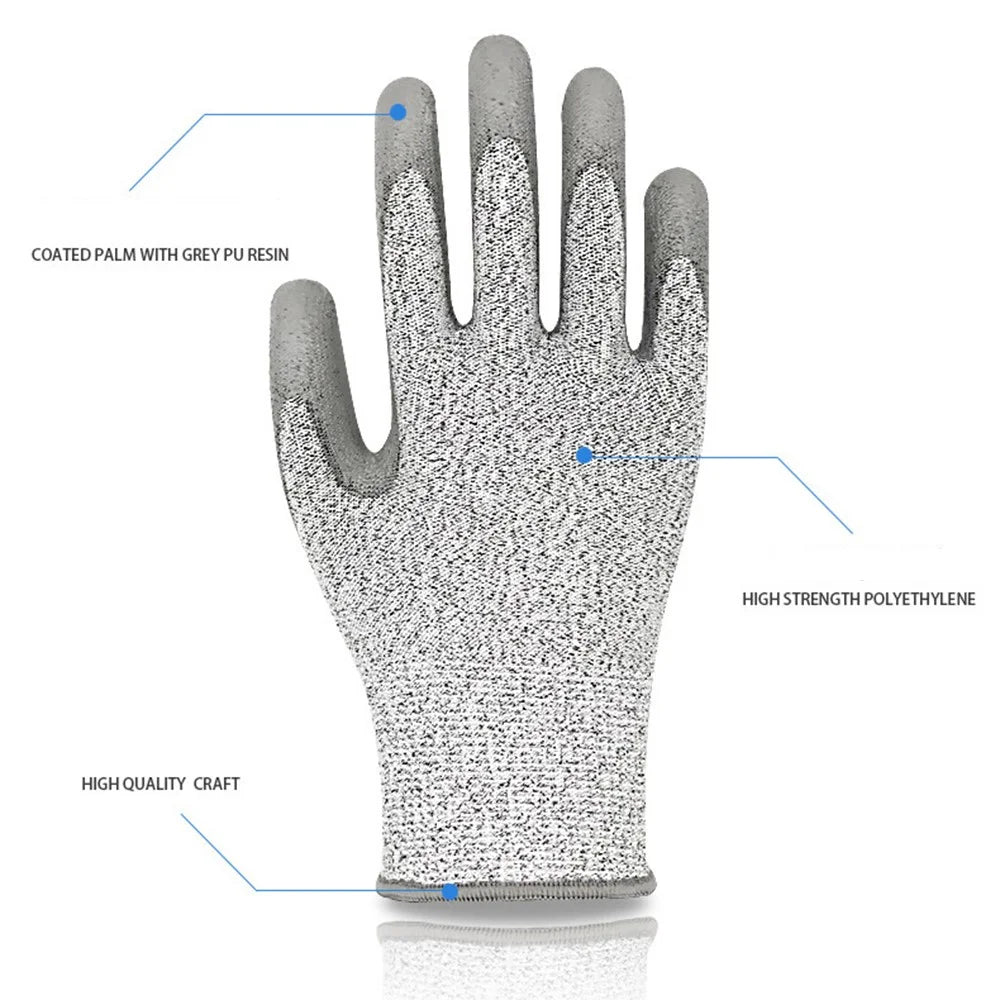 MH-F124 1 Pair PU Coated HPPE 5-Level Cut-Resistant Gloves Industry Hand Protection Full-finger Gloves - 2