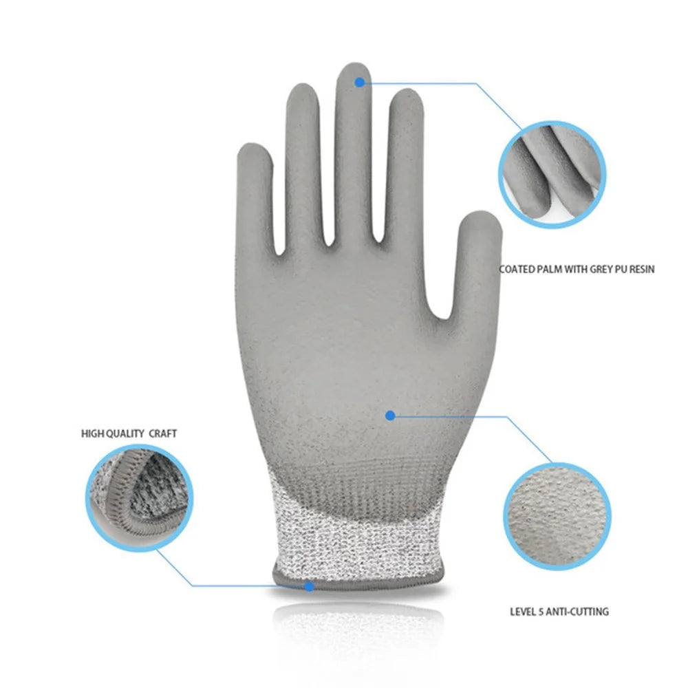 MH-F124 1 Pair PU Coated HPPE 5-Level Cut-Resistant Gloves Industry Hand Protection Full-finger Gloves - 3