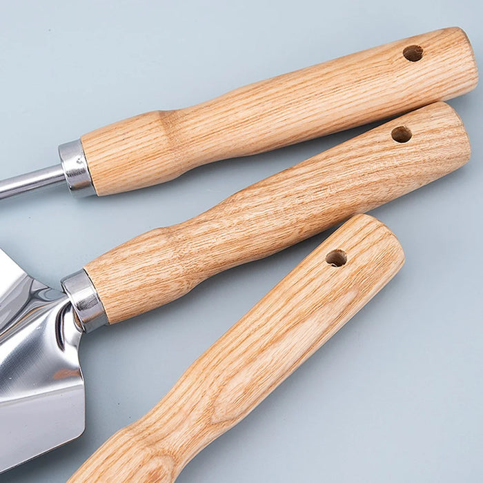 5Pcs Stainless Steel Gardening Tool Wooden Handle Fork Shovel Rake Set - 6