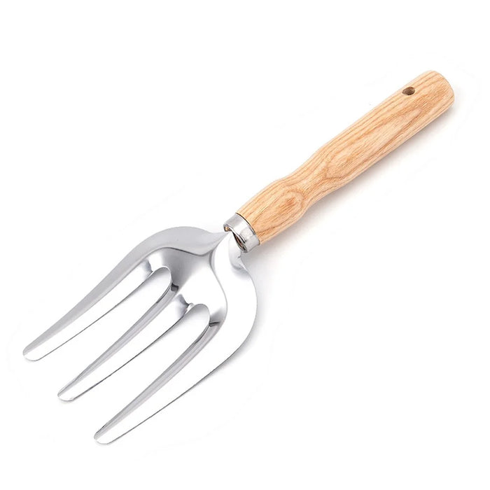 5Pcs Stainless Steel Gardening Tool Wooden Handle Fork Shovel Rake Set - 7
