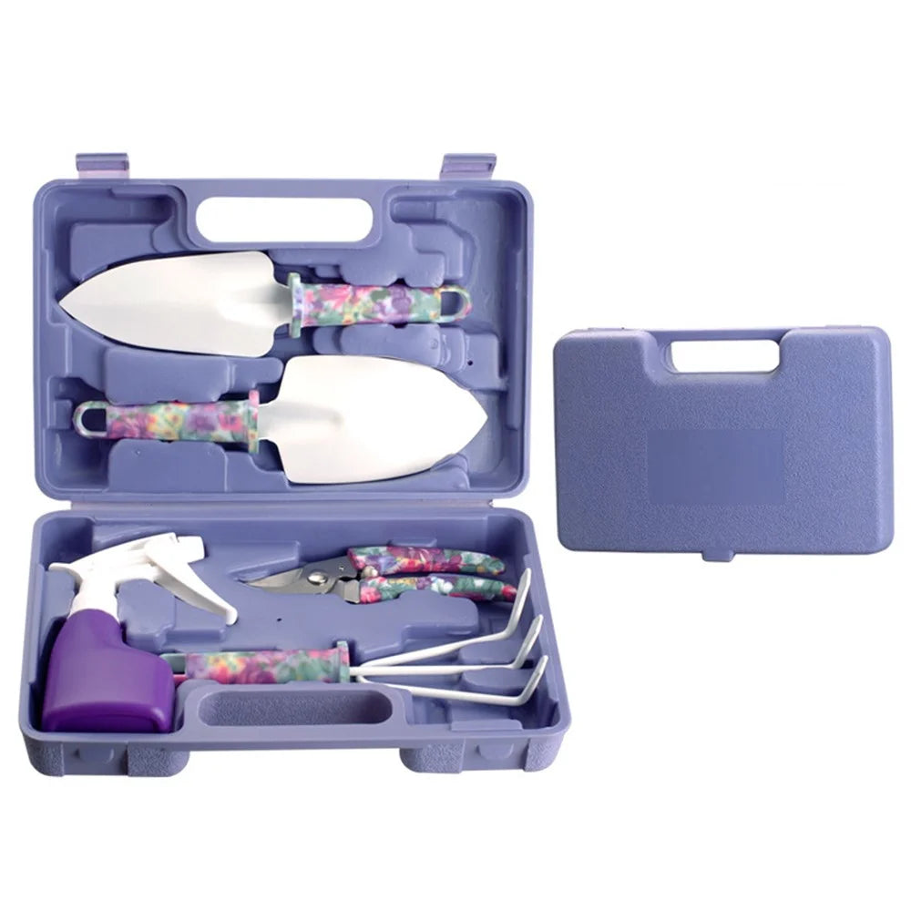 JC-1010 5Pcs / Set Stylish Pattern Garden Tools Soil Loosening Watering Can Tool Kit - Purple - 1