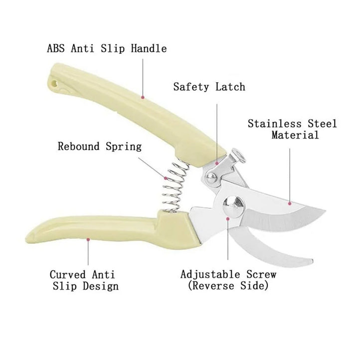 Garden Pruning Shears Scissors Stainless Steel Blade Handheld Pruners - Curved Blade - 2