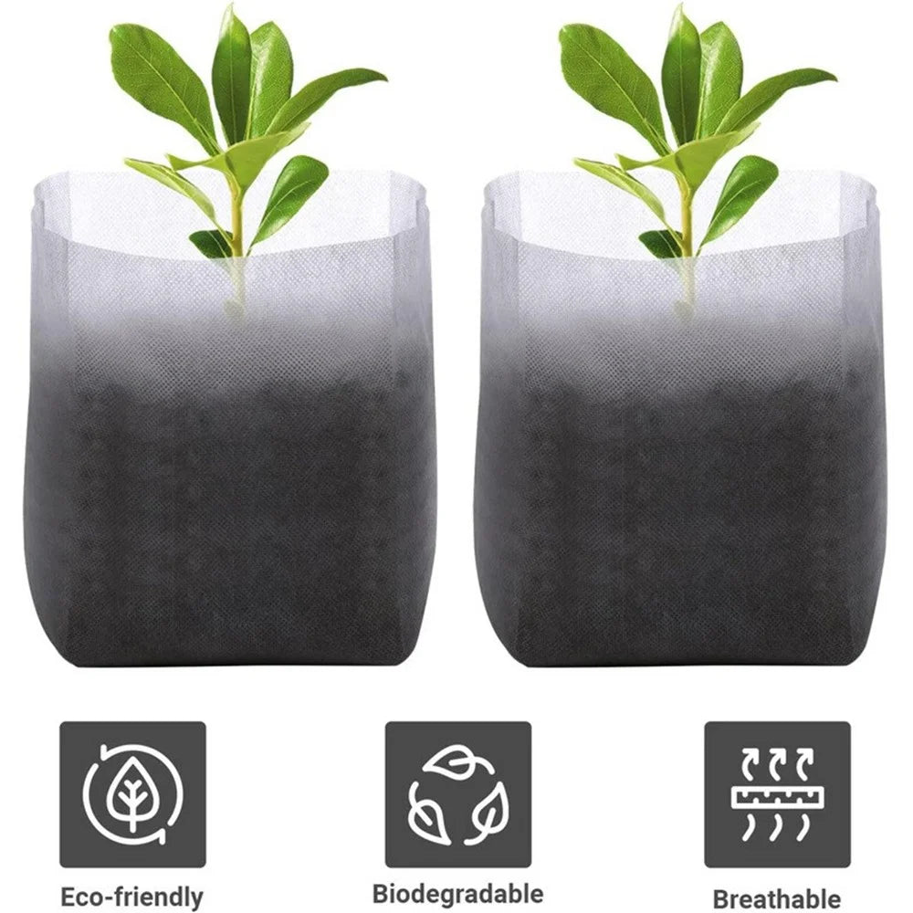 Non-Woven Fabric Plant Seedling Bags, 10x12cm / Top: 6x9cm - 100Pcs Plant Grow Bags - 2