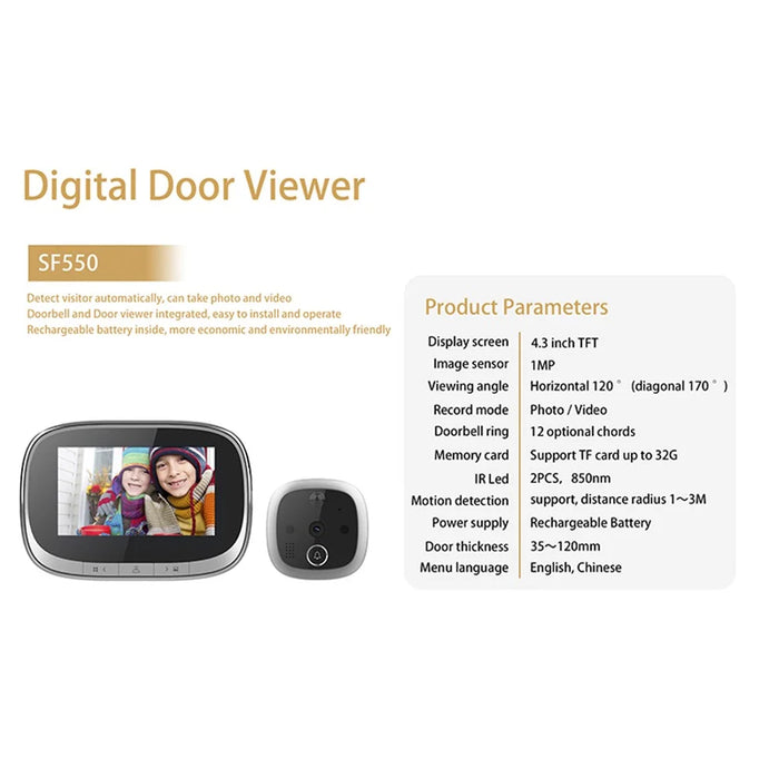 SF550 4.3 inch Infrared Video Doorbell Motion Detection Door Security System - Silver - 4