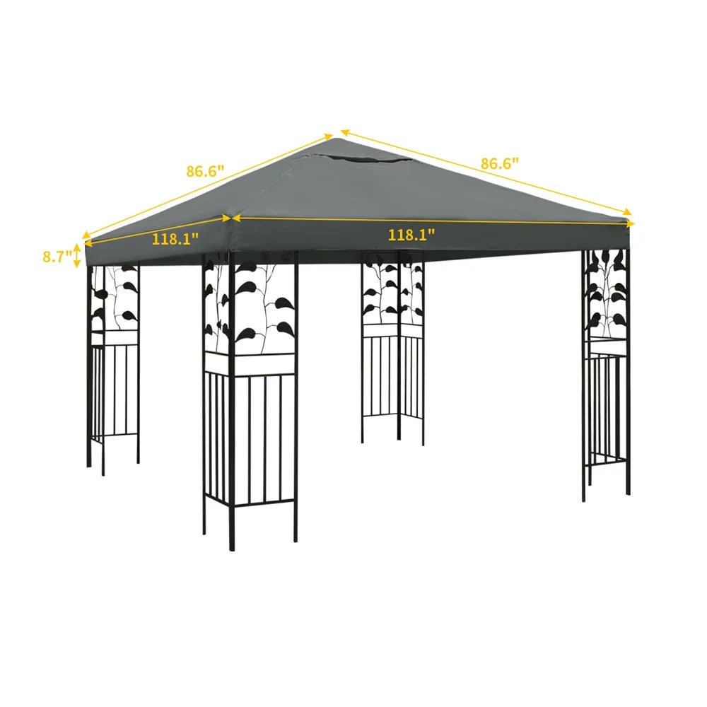 Outdoor Gazebo Replacement Canopy 300D Waterproof Coated Fabric Garden Pavilion Sunshade Cover 300 x 300cm - Grey - 5