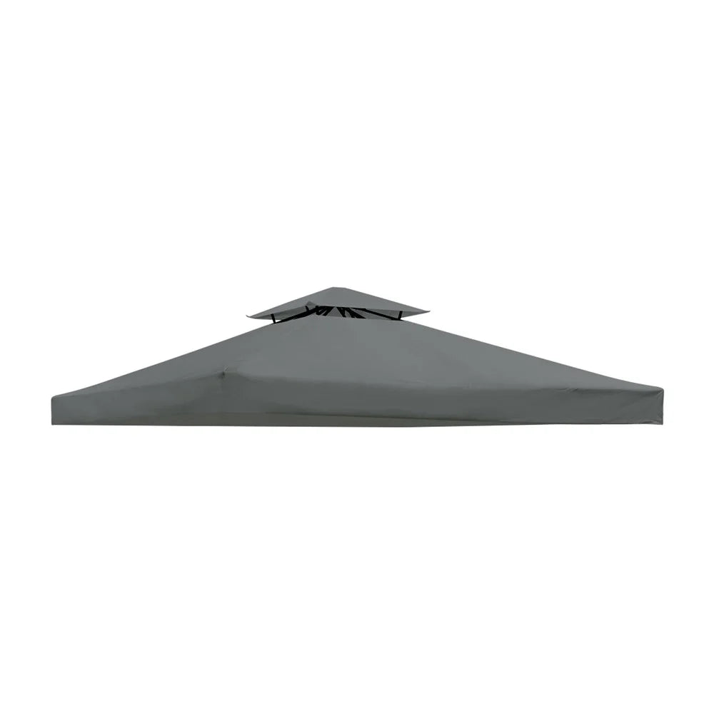 300 x 300cm Outdoor Gazebo Canopy 300D Polyester Waterproof Double Tier Sun Shade Tent - Grey - 1