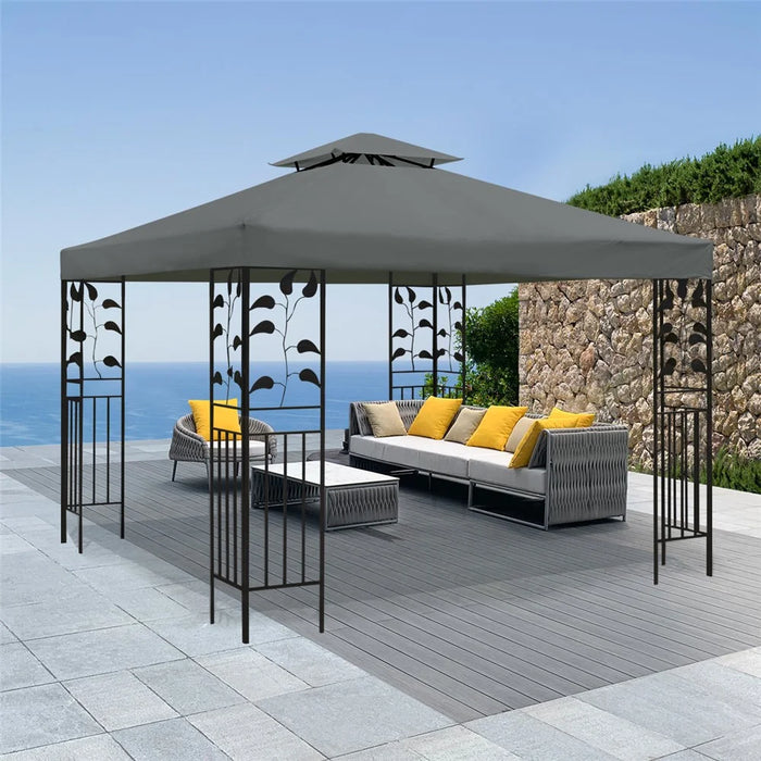 300 x 300cm Outdoor Gazebo Canopy 300D Polyester Waterproof Double Tier Sun Shade Tent - Grey - 3