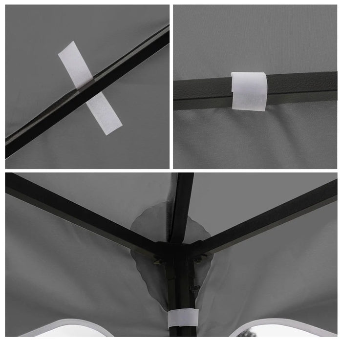 300 x 300cm Outdoor Gazebo Canopy 300D Polyester Waterproof Double Tier Sun Shade Tent - Grey - 4