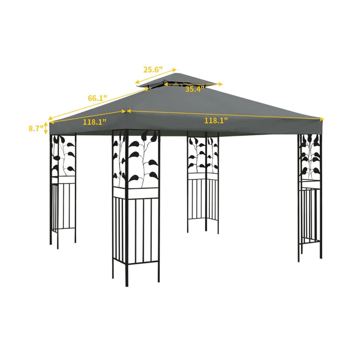 300 x 300cm Outdoor Gazebo Canopy 300D Polyester Waterproof Double Tier Sun Shade Tent - Grey - 5