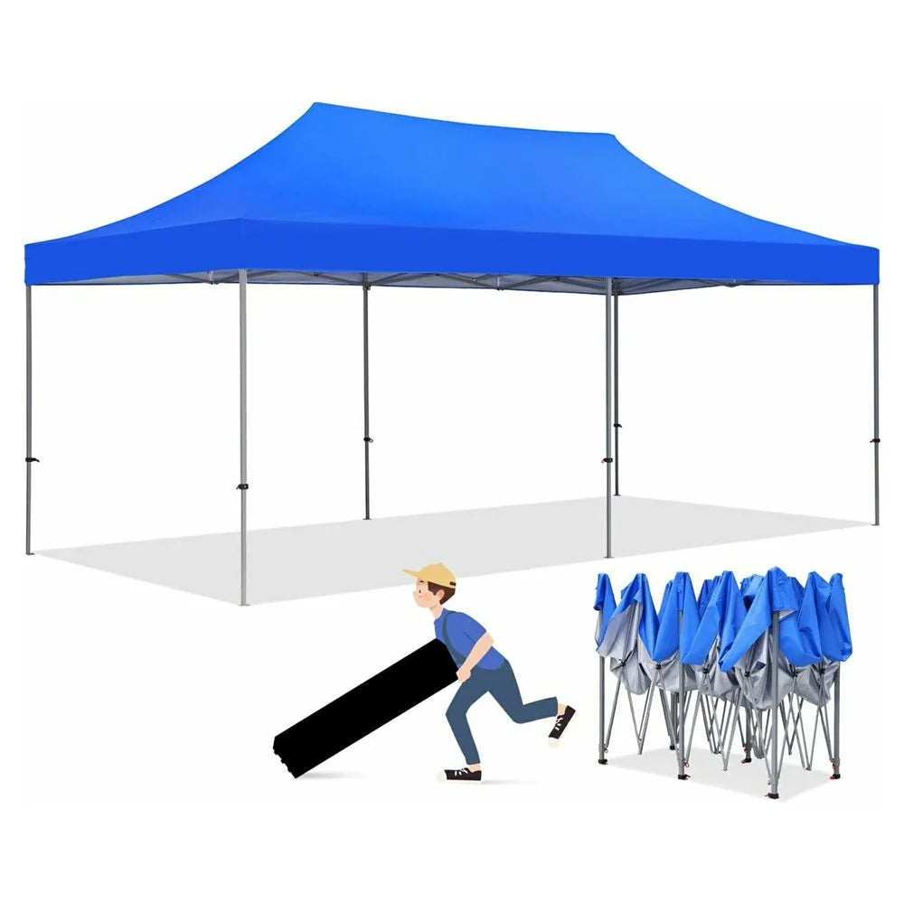 6x3m Pop Up Canopy Tent Without Sidewalls 3-Height Adjustable Waterproof UV Protection Gazebo Canopy for Outdoor Party Beach - Blue - 1