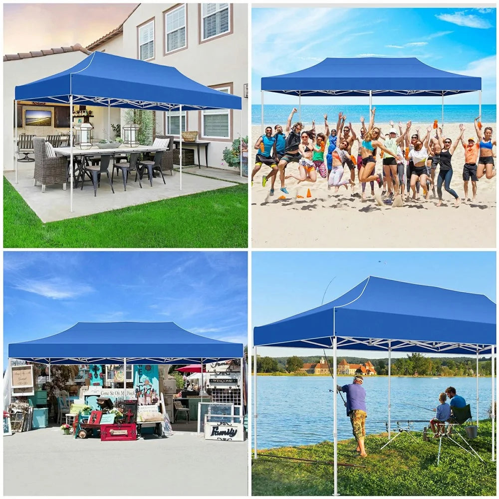 6x3m Pop Up Canopy Tent Without Sidewalls 3-Height Adjustable Waterproof UV Protection Gazebo Canopy for Outdoor Party Beach - Blue - 5