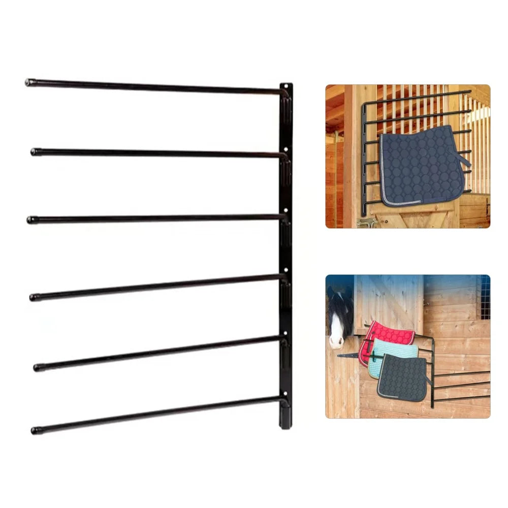 Rotating Saddle Pad Rack 180 Degree Swivel 6-Bar Wall Mount Bracket for Horse Tack Storage - 1