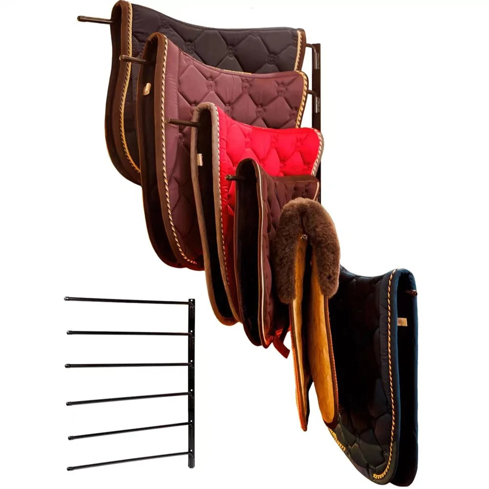 Rotating Saddle Pad Rack 180 Degree Swivel 6-Bar Wall Mount Bracket for Horse Tack Storage - 2