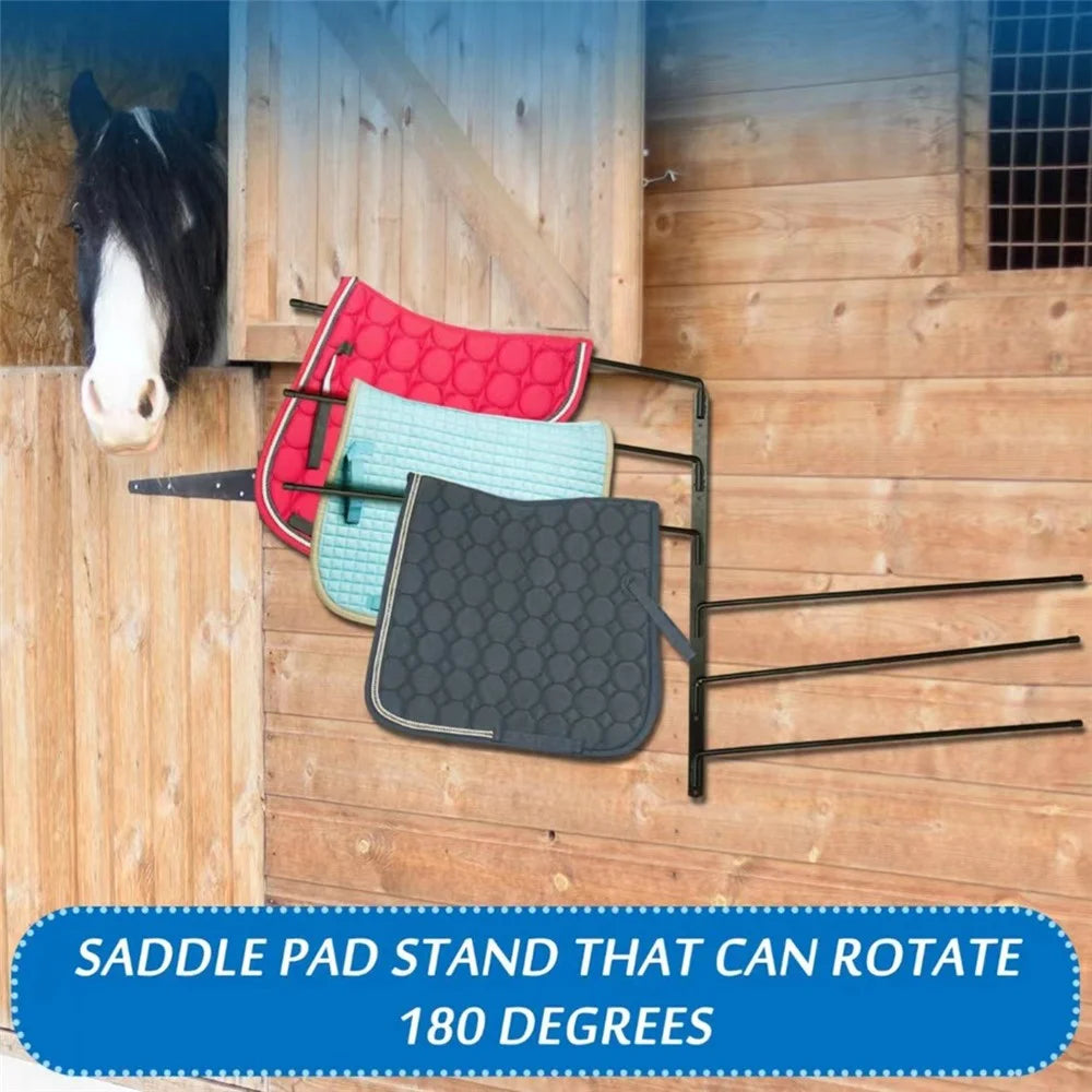 Rotating Saddle Pad Rack 180 Degree Swivel 6-Bar Wall Mount Bracket for Horse Tack Storage - 3