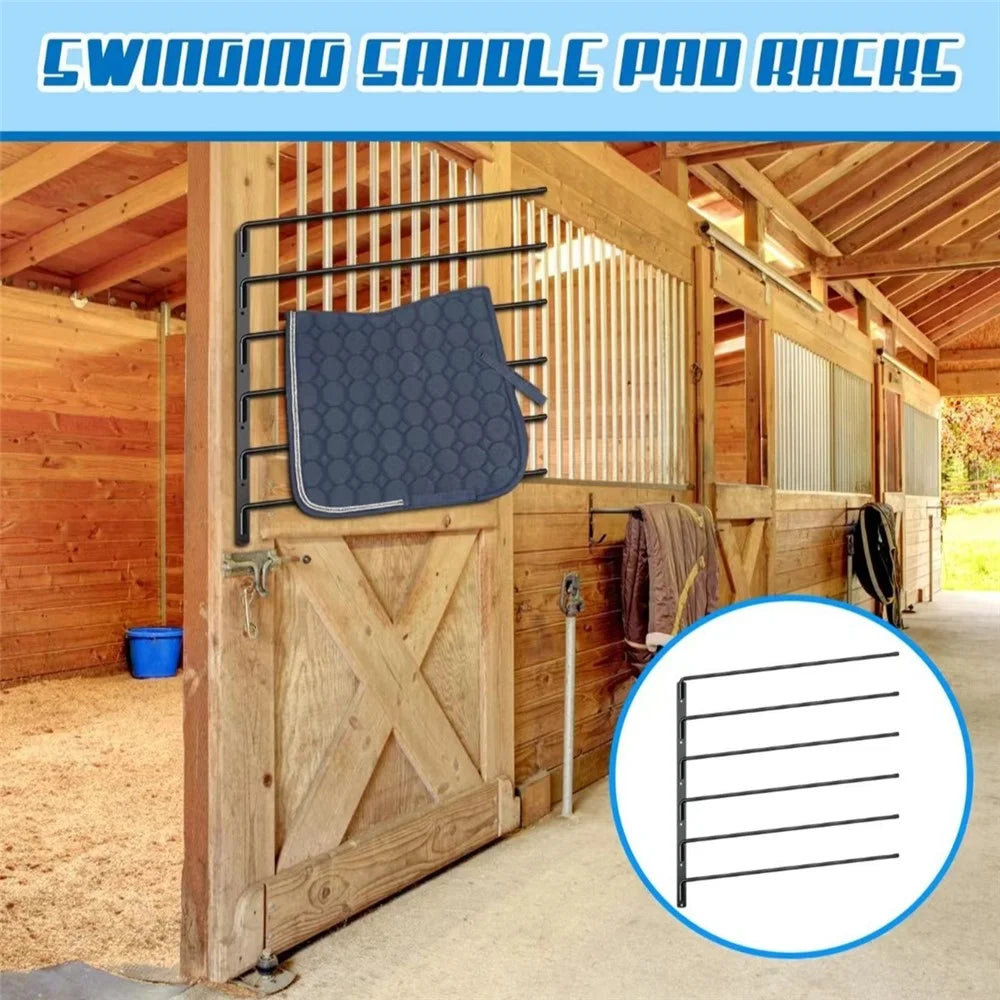 Rotating Saddle Pad Rack 180 Degree Swivel 6-Bar Wall Mount Bracket for Horse Tack Storage - 4
