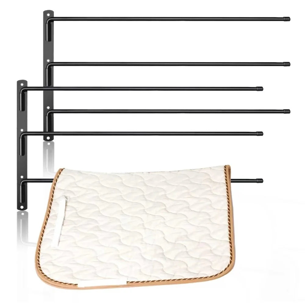 Wall Mounted Horse Saddle Pad Rack with 3 Bars Barn Tack Swinging Blanket Holder Stand - 1