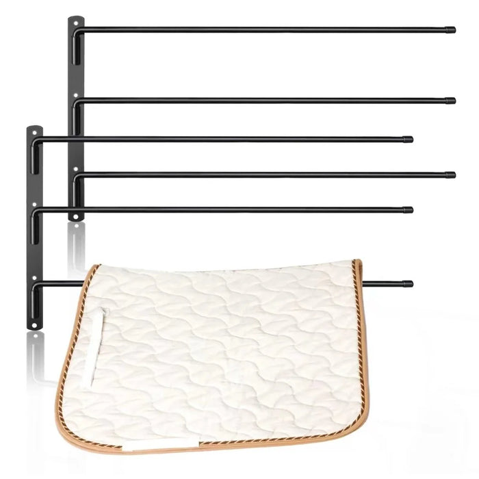Wall Mounted Horse Saddle Pad Rack with 3 Bars Barn Tack Swinging Blanket Holder Stand - 1