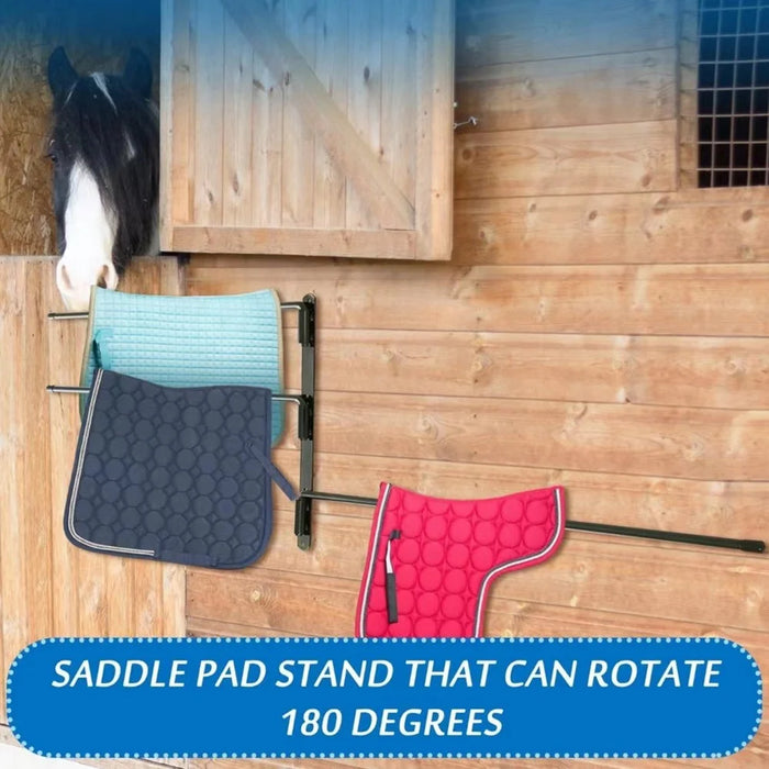 Wall Mounted Horse Saddle Pad Rack with 3 Bars Barn Tack Swinging Blanket Holder Stand - 4