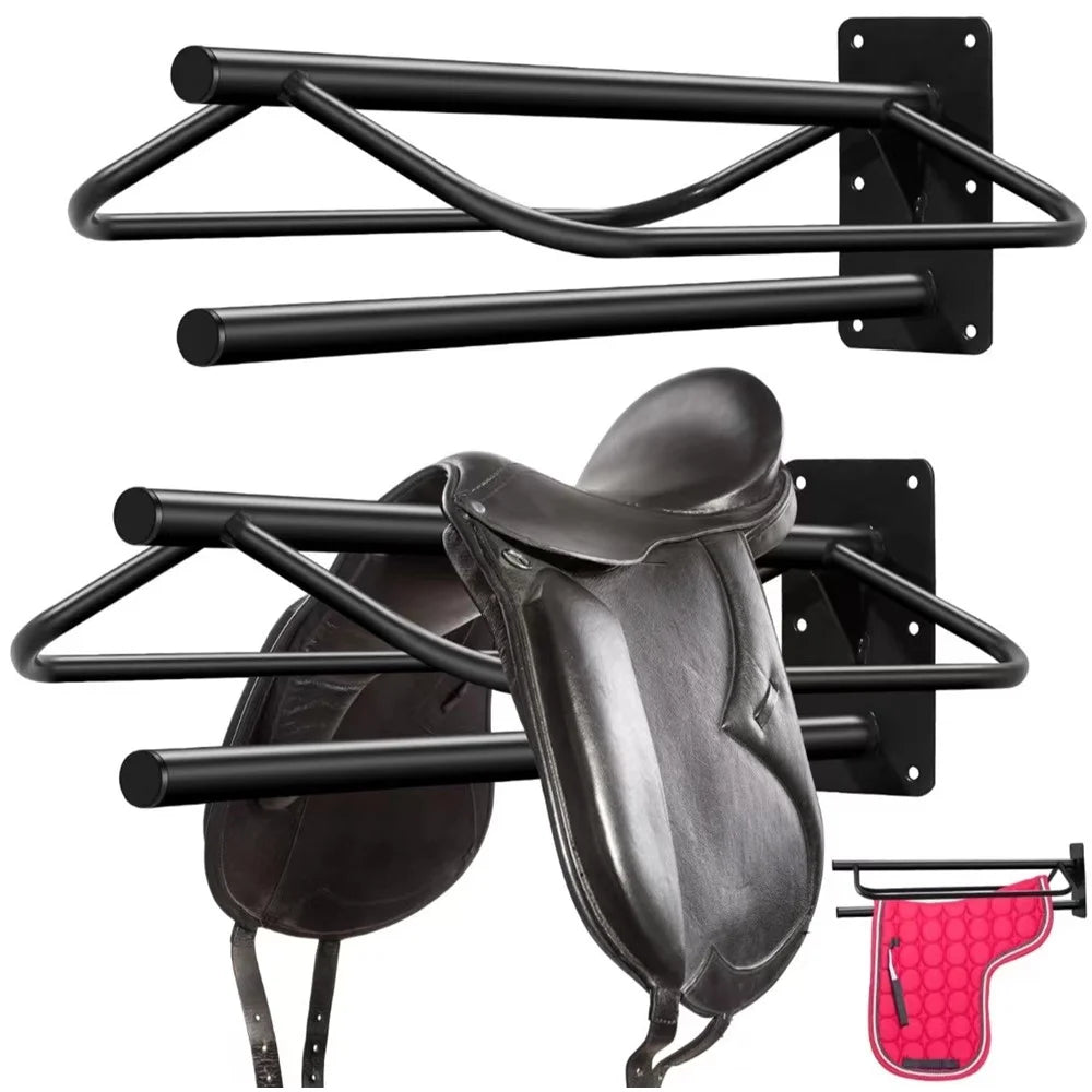 Saddle Rack Wall Mount For Horse Tack Storage Carbon Steel Double Bar Design Stable Garage Barn Organization - 1