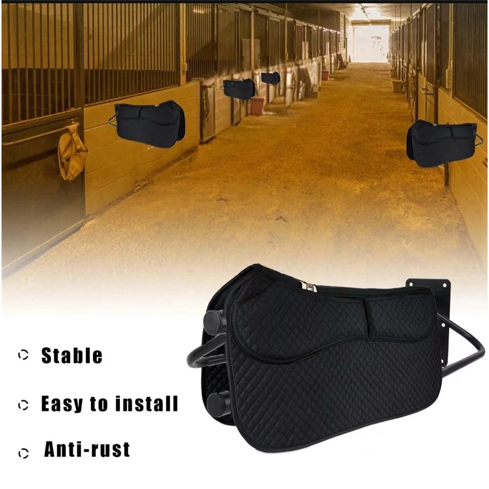Saddle Rack Wall Mount For Horse Tack Storage Carbon Steel Double Bar Design Stable Garage Barn Organization - 7