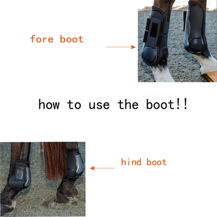 4Pcs / Set Equestrian Show Jumping Horse Leg Boots PU Padded Thick Neoprene Lining Shock Absorption Leg Protectors - Red / M - 5