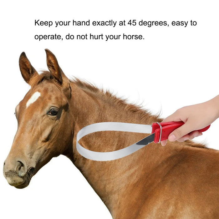 Stainless Steel Horse Sweat Scraper Itching Relief Grooming Shedding Tool with Teeth - Red - 2