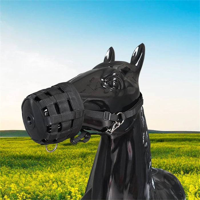 Size S Horse Muzzle Thick Webbing Breathable Equine Grazing Muzzle Padded Anti-Bite Mask - Black - 2