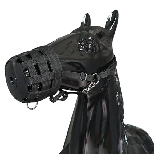 Size L Horse Muzzle Thick Webbing Breathable Equine Grazing Muzzle Padded Anti-Bite Mask - Black - 1