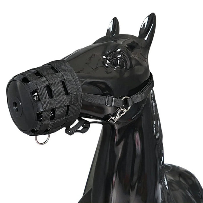 Size L Horse Muzzle Thick Webbing Breathable Equine Grazing Muzzle Padded Anti-Bite Mask - Black - 1