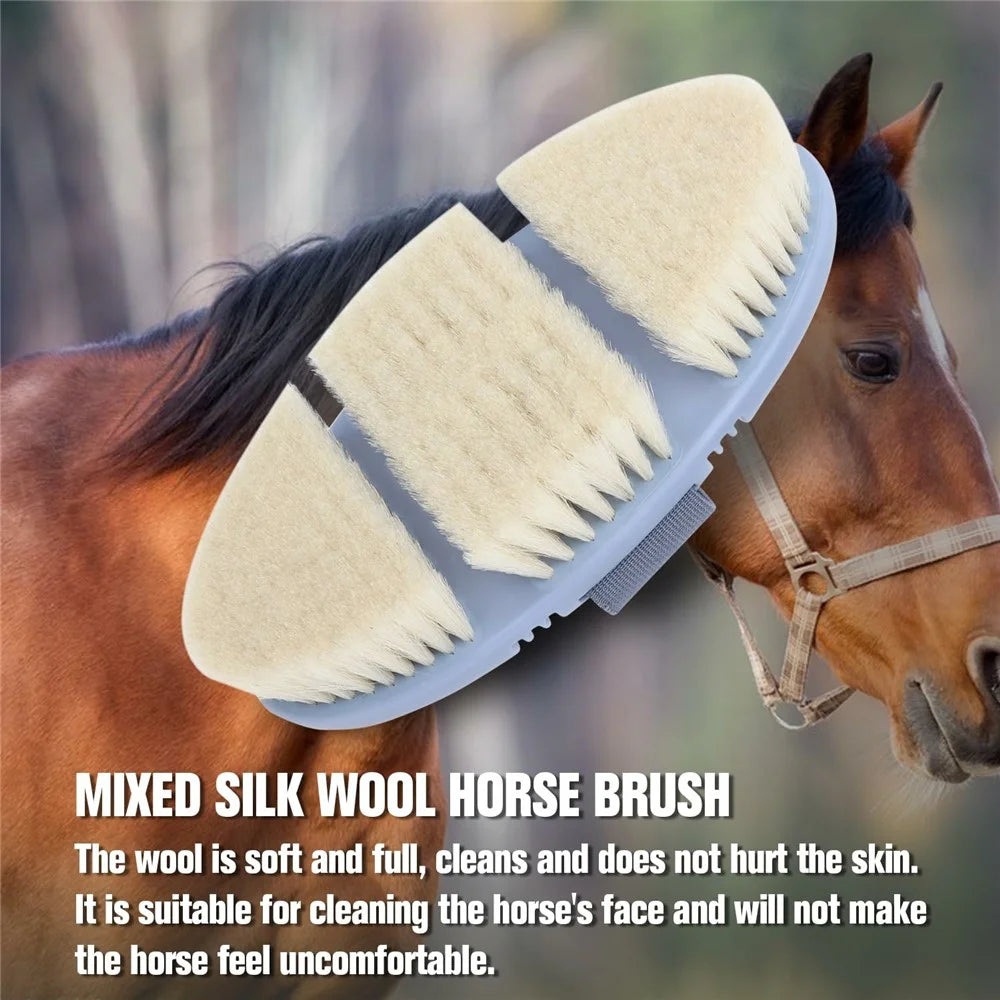 Equestrian Grooming Brush Horse Care Elastic Band Hand-Held Brush for Cleaning / Bathing - Wool Bristles - 2