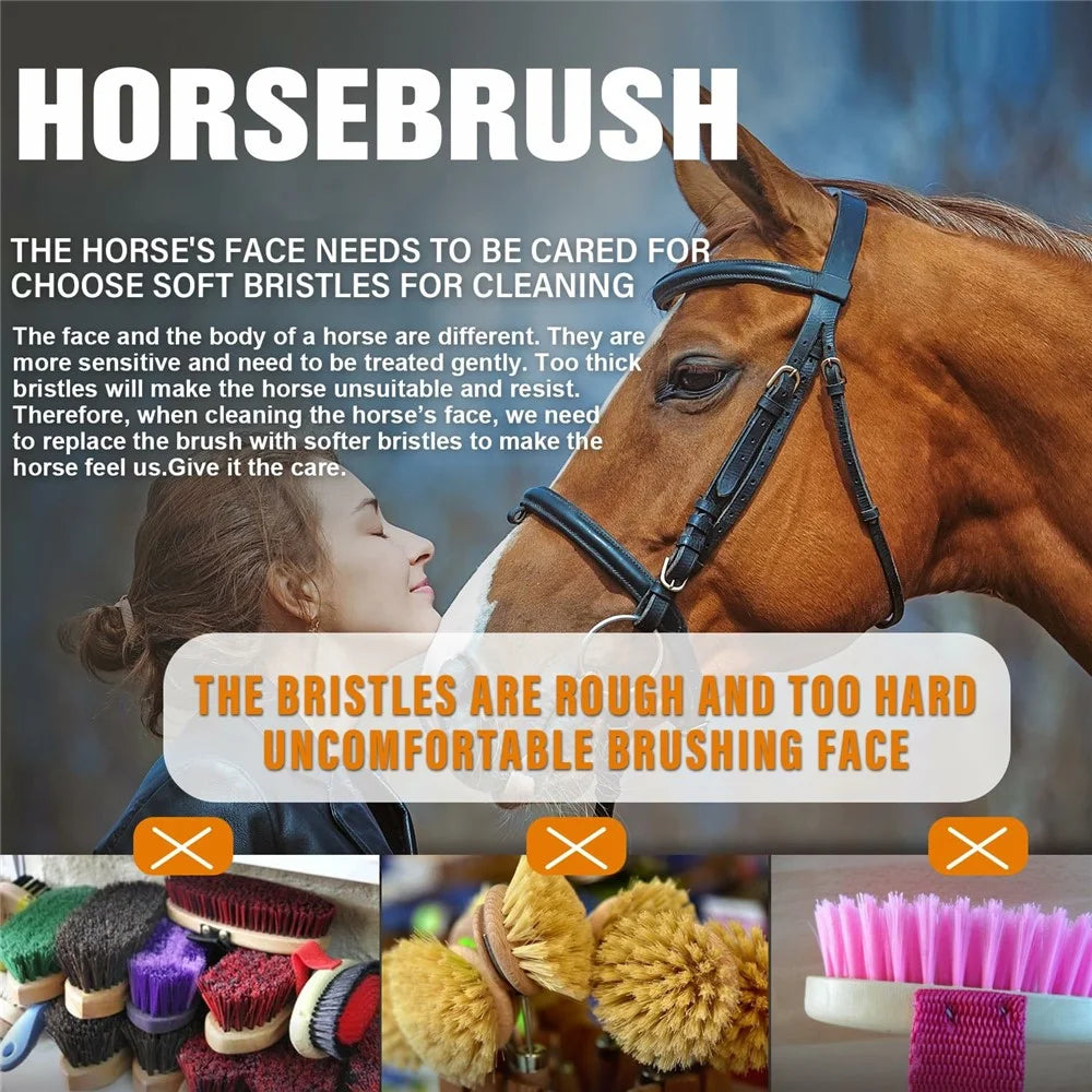 Equestrian Grooming Brush Horse Care Elastic Band Hand-Held Brush for Cleaning / Bathing - Wool Bristles - 3