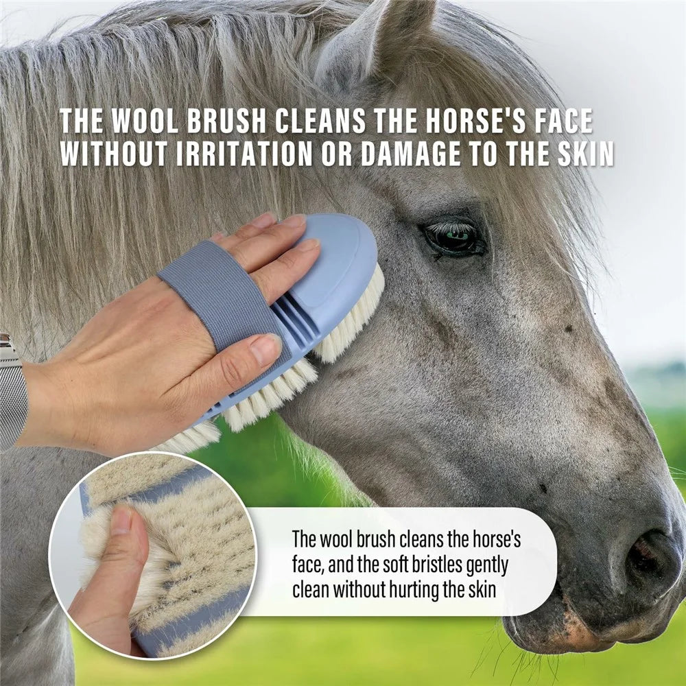 Equestrian Grooming Brush Horse Care Elastic Band Hand-Held Brush for Cleaning / Bathing - Wool Bristles - 5
