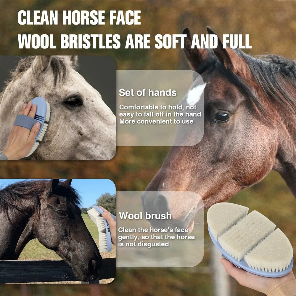 Equestrian Grooming Brush Horse Care Elastic Band Hand-Held Brush for Cleaning / Bathing - Wool Bristles - 6