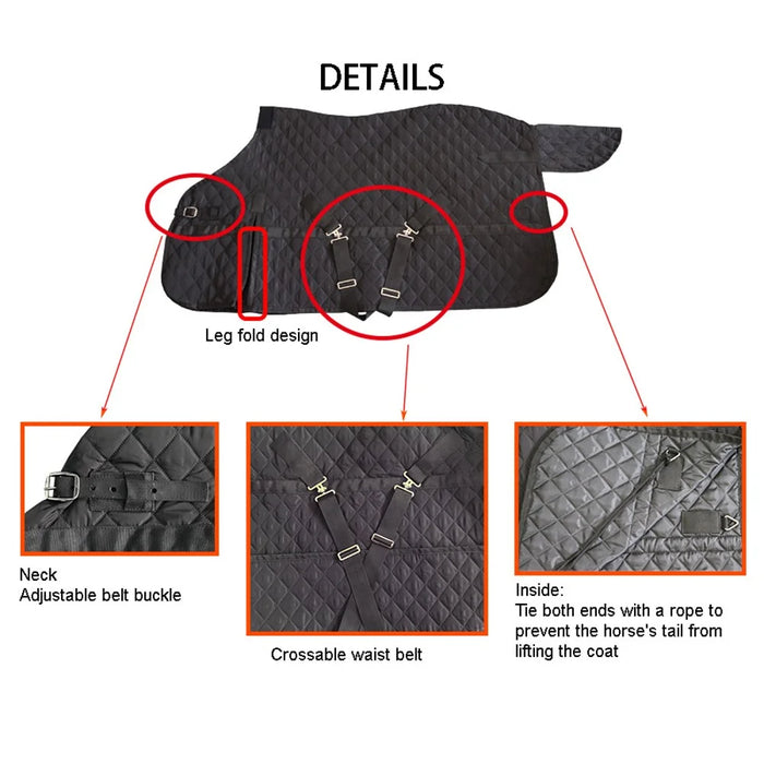 Adjustable Warm Horse Blanket Breathable Comfortable Polyester Quilted Fabric Equestrian Gear - 4