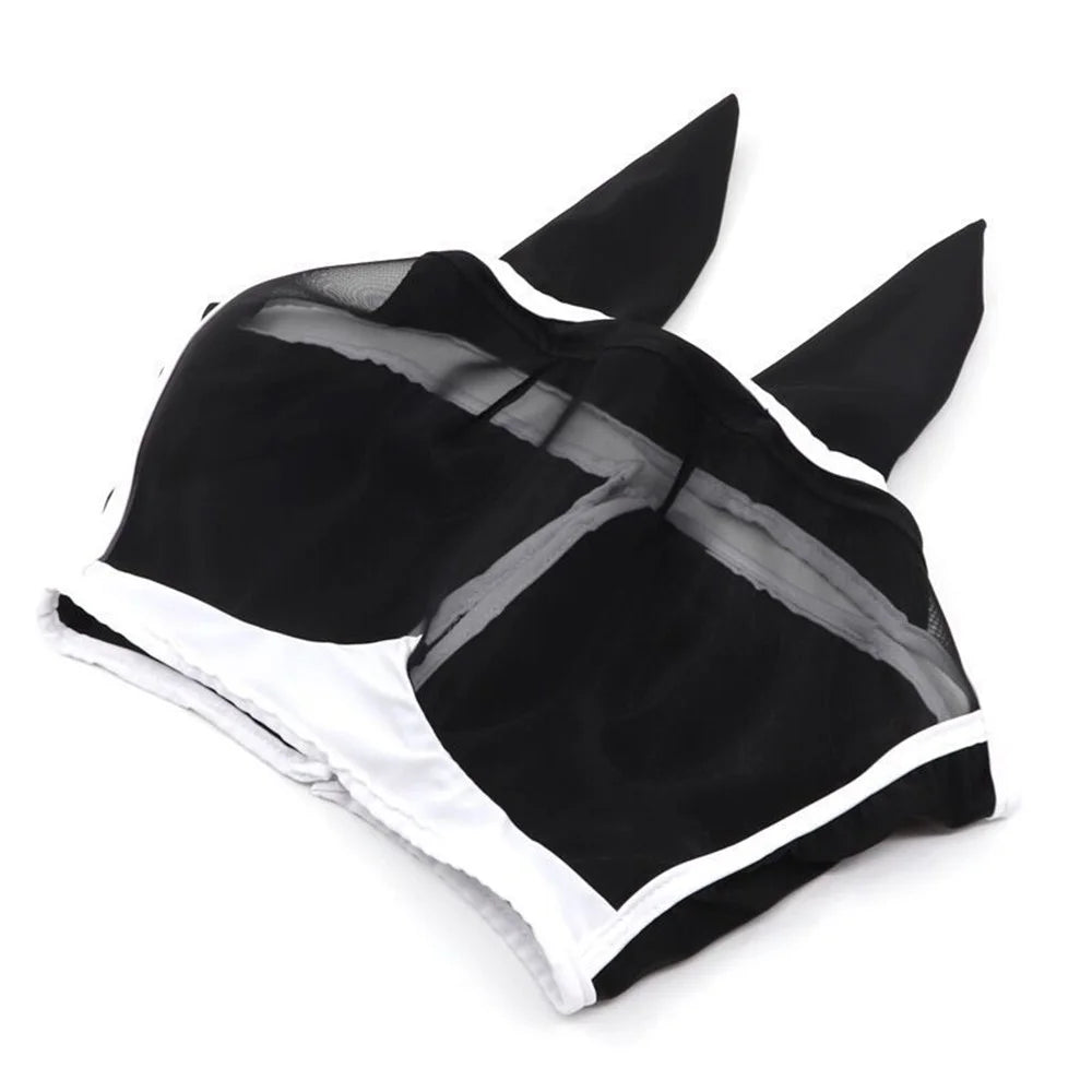 MMZ-001 Horse Fly Mask Comfortable Stretchy Elastic Horse Face Cover Anti-mosquito Eye Protection Horse Face Mask - Black - 3
