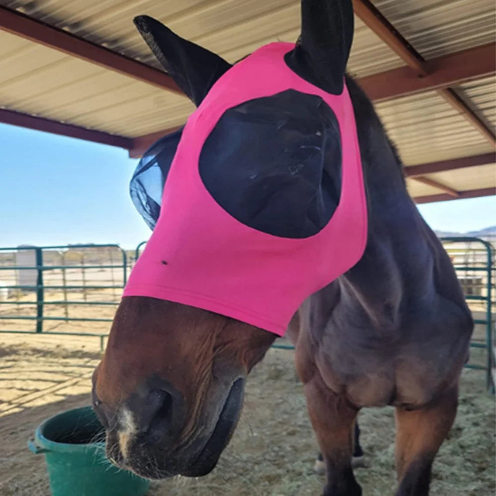MMZ-001 Horse Fly Mask Comfortable Stretchy Elastic Horse Face Cover Anti-mosquito Eye Protection Horse Face Mask - Black - 7