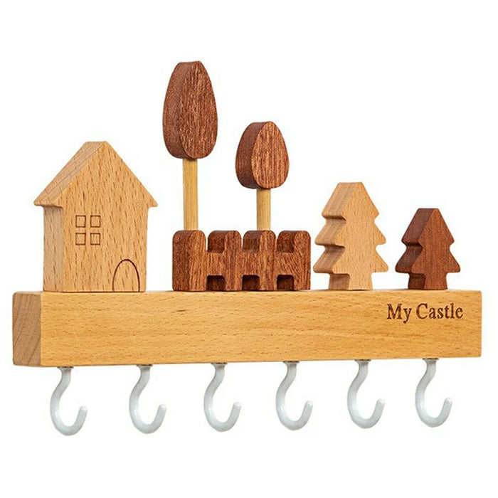 Rustic Wooden Key Hanger with 6 Hooks Wall Mounted Home Entryway Organizer - White - 1