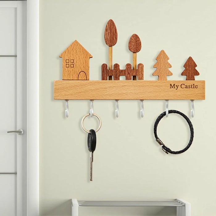 Rustic Wooden Key Hanger with 6 Hooks Wall Mounted Home Entryway Organizer - White - 2