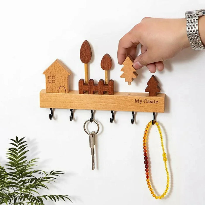 Rustic Wooden Key Hanger with 6 Hooks Wall Mounted Home Entryway Organizer - White - 4