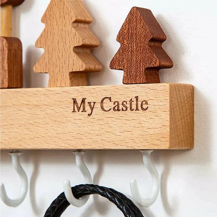 Rustic Wooden Key Hanger with 6 Hooks Wall Mounted Home Entryway Organizer - White - 5
