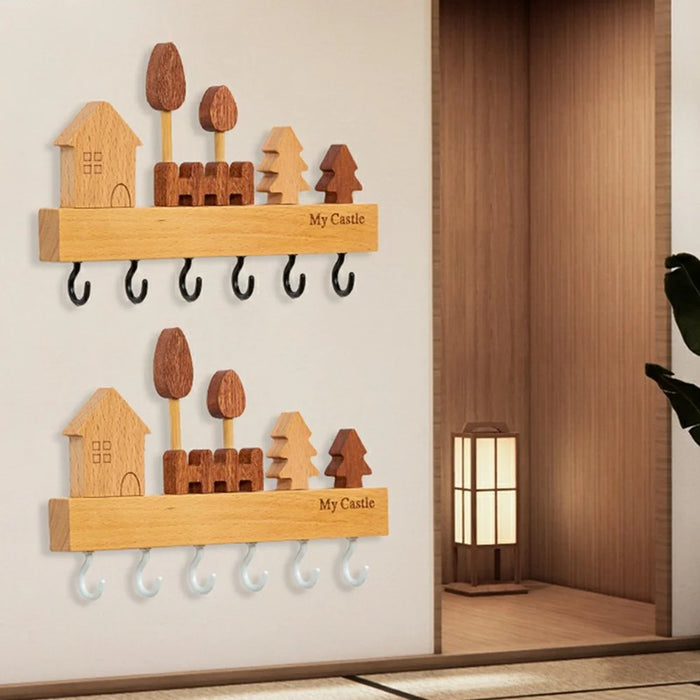 Rustic Wooden Key Hanger with 6 Hooks Wall Mounted Home Entryway Organizer - White - 6