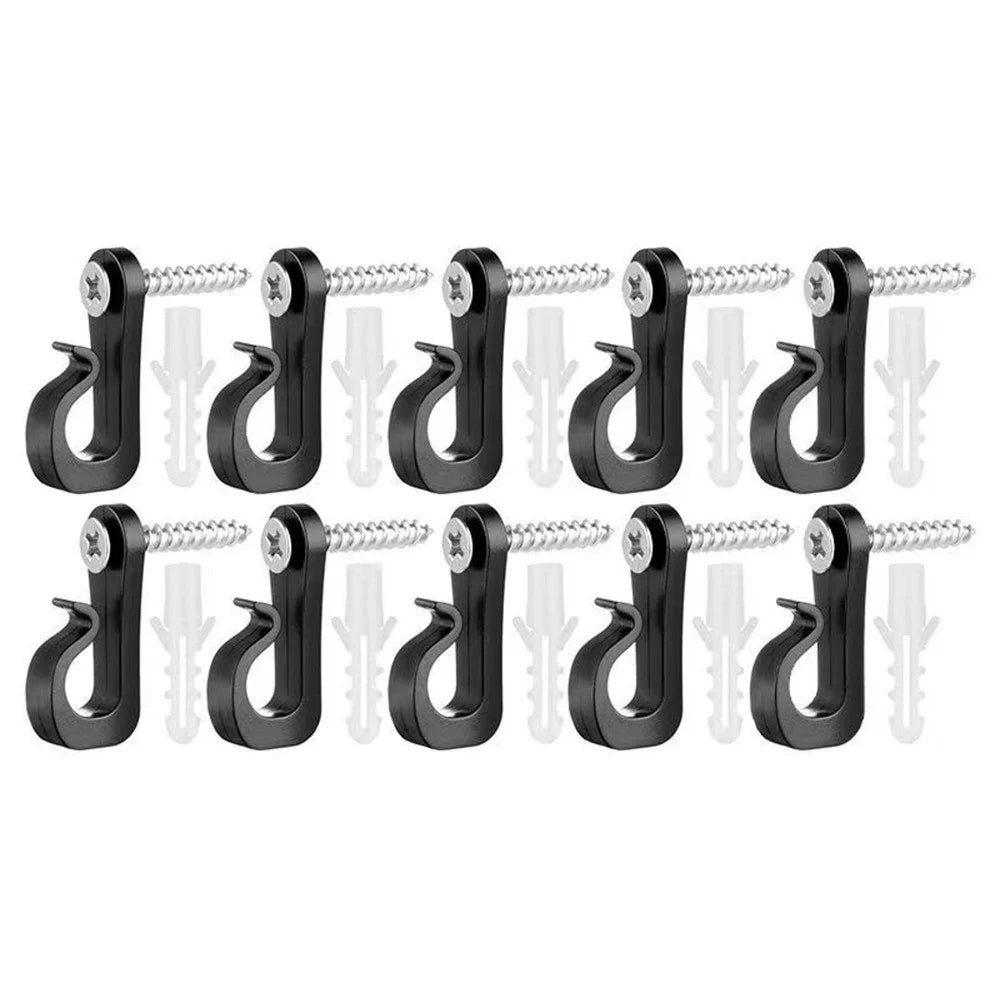 10-Pack Outdoor Hanging Plant Hooks for String Lights - Heavy-Duty Screw-In Expansion Anchors - Black - 1