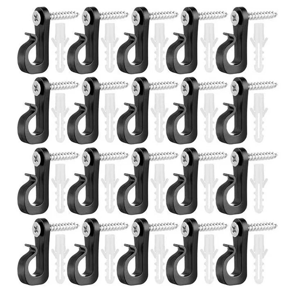 20-Pack Outdoor Hanging Plant Hooks for String Lights - Heavy-Duty Screw-In Expansion Anchors - Black - 1