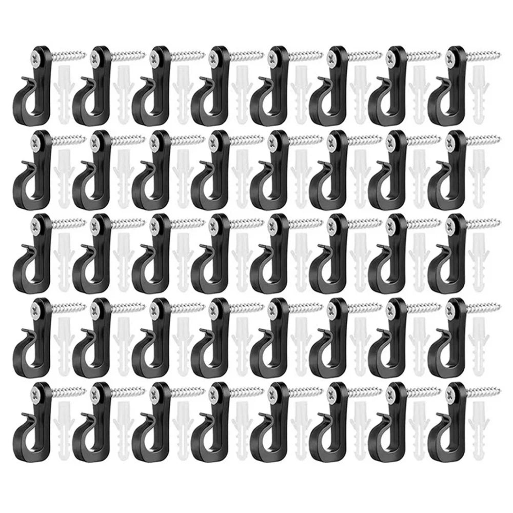 40Pcs Q-Hanger Screw Hooks ABS+Stainless Steel Outdoor Hangers for Hanging String Lights - Black - 1